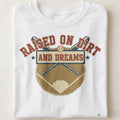 RAISED ON DIRT AND DREAMS | Vintage Baseball T-Shirt - close up