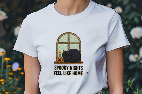 SPOOKY NIGHTS FEEL LIKE HOME | Cozy Halloween Cat Lover T-shirt
