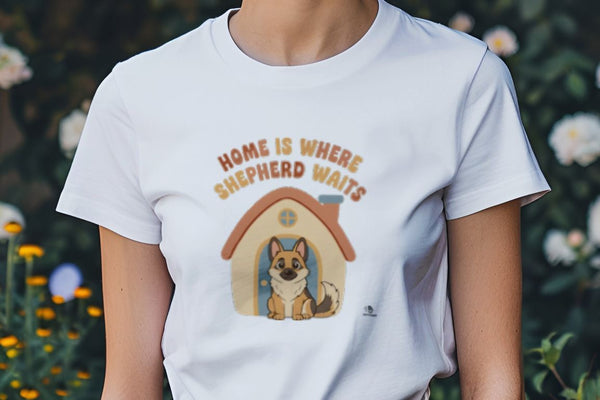 HOME IS WHERE SHEPHERD WAITS | Funny Dog Owner T-shirt