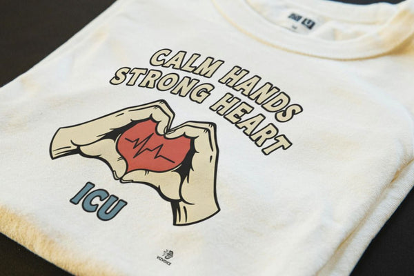 CALM HANDS STRONG HEART ICU | Humorous T-Shirt for Nurses