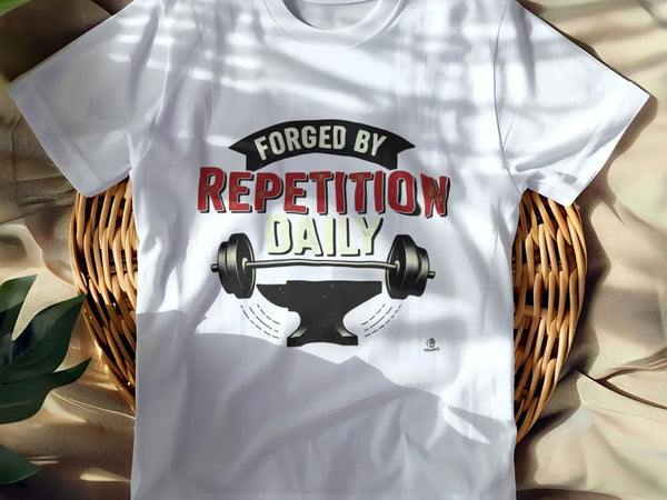 FORGED BY REPETITION DAILY | Motivational Weightlifting T-shirt
