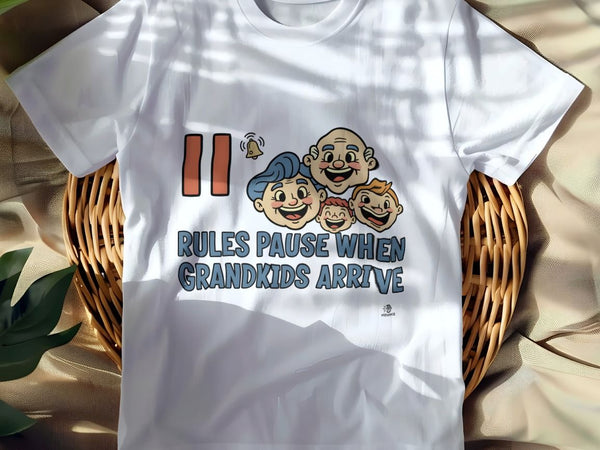 RULES PAUSE WHEN GRANDKIDS ARRIVE | Fun Grandparent T-Shirt