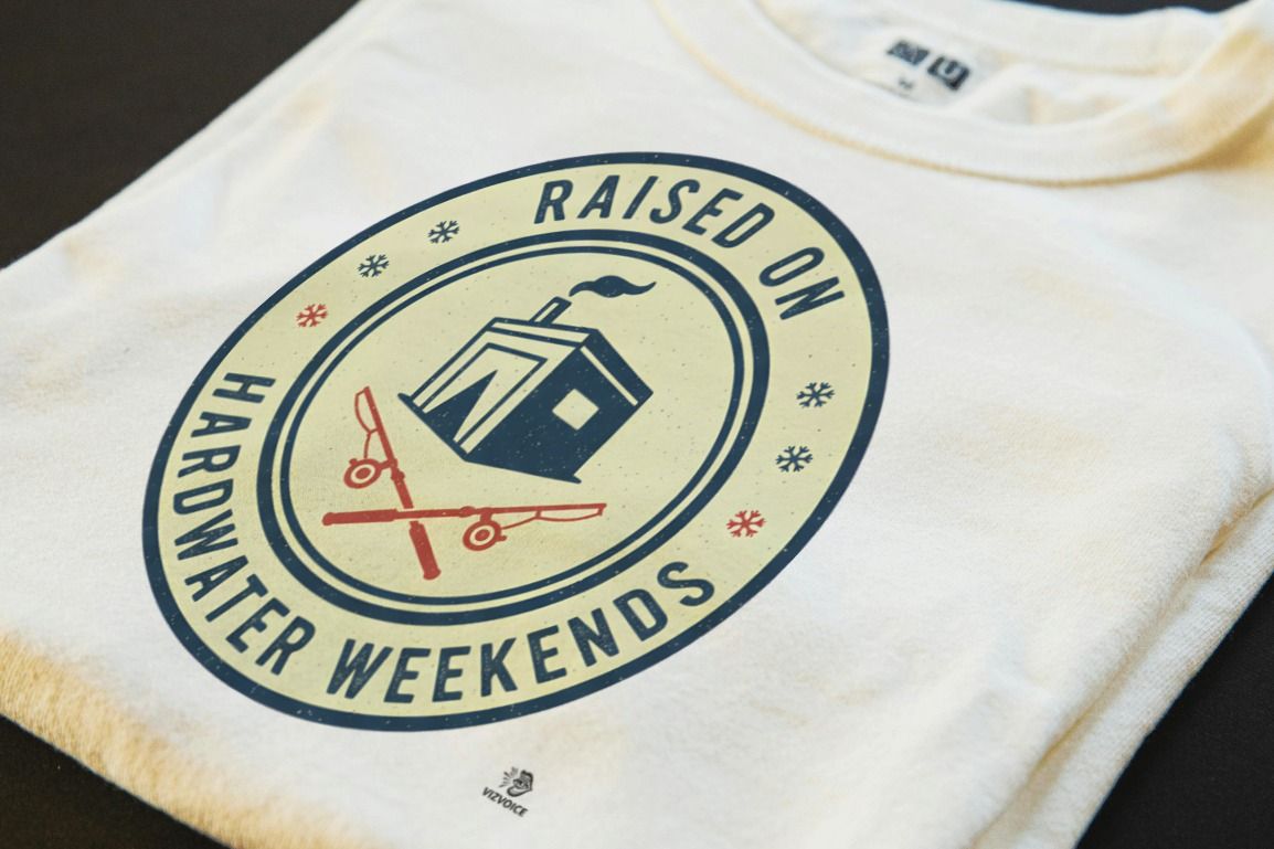 RAISED ON HARDWATER WEEKENDS | Humorous Ice Fishing T-Shirt