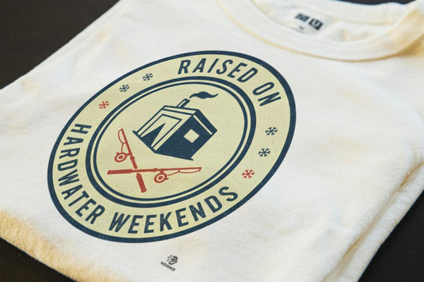 RAISED ON HARDWATER WEEKENDS | Humorous Ice Fishing T-Shirt