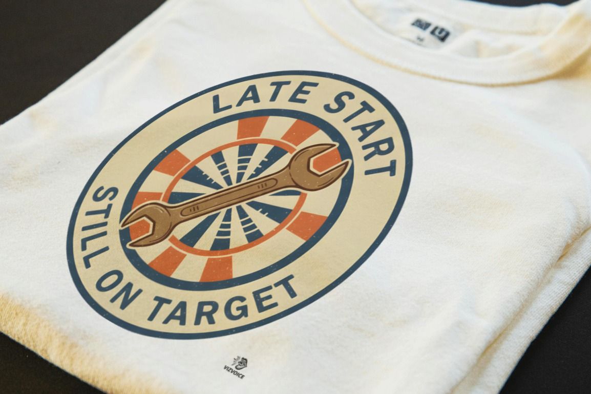LATE START STILL ON TARGET | Funny Blue Collar T-Shirt