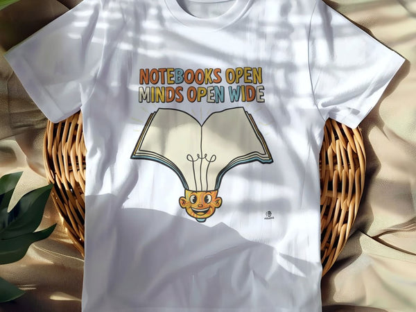 NOTEBOOKS OPEN MINDS OPEN WIDE | Funny Teacher T-Shirt