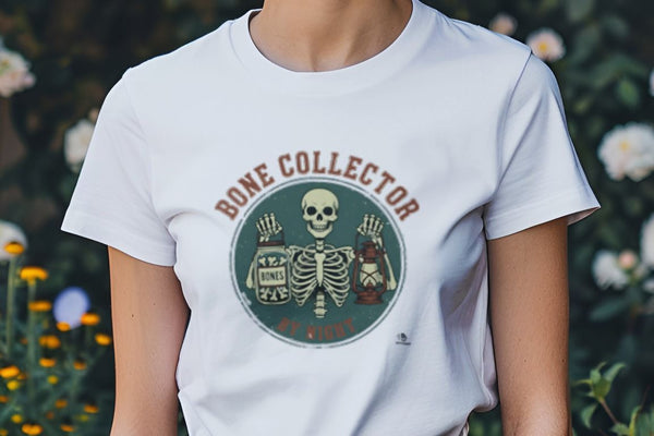BONE COLLECTOR BY NIGHT | Funny Skeleton Humor T-Shirt
