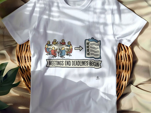 MEETINGS END DEADLINES BEGIN | Funny T-shirt for Office Workers
