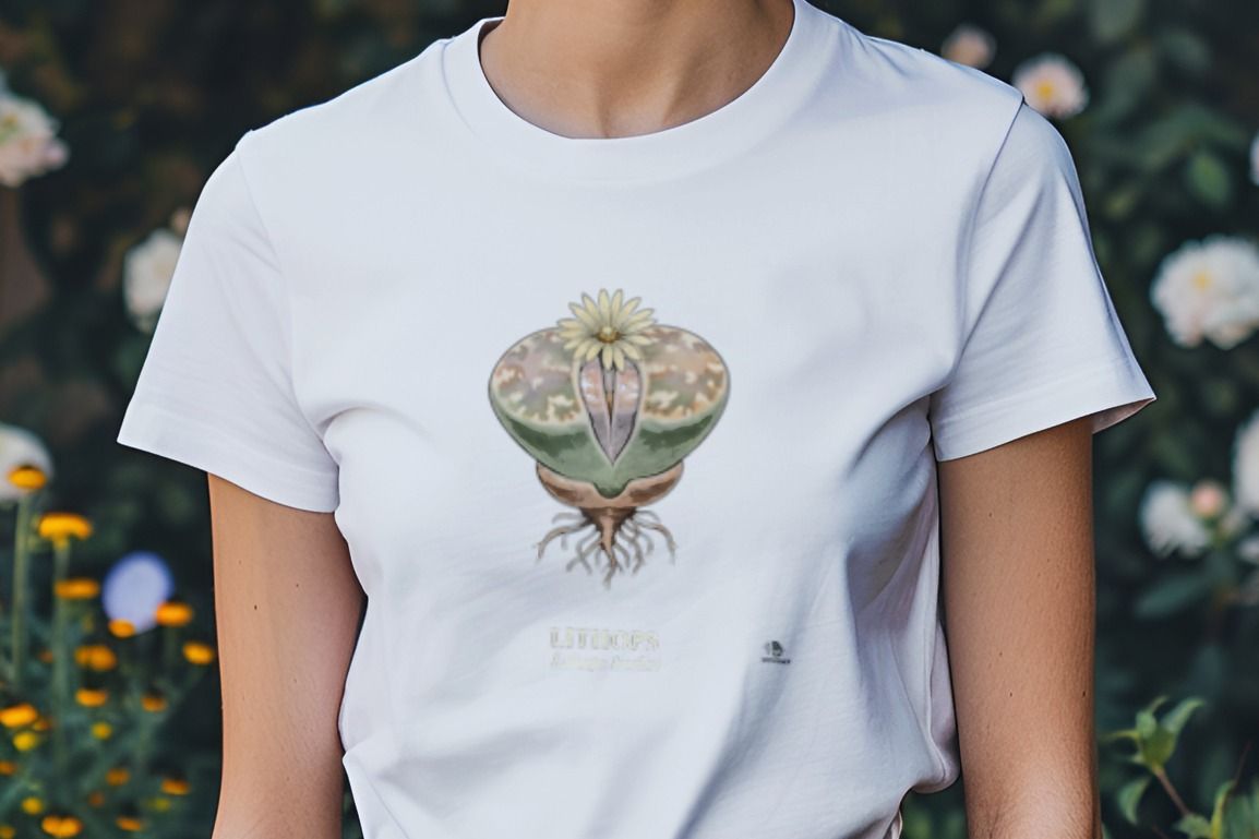 Lithops Botanical Art T-Shirt | Vintage Succulent Illustration