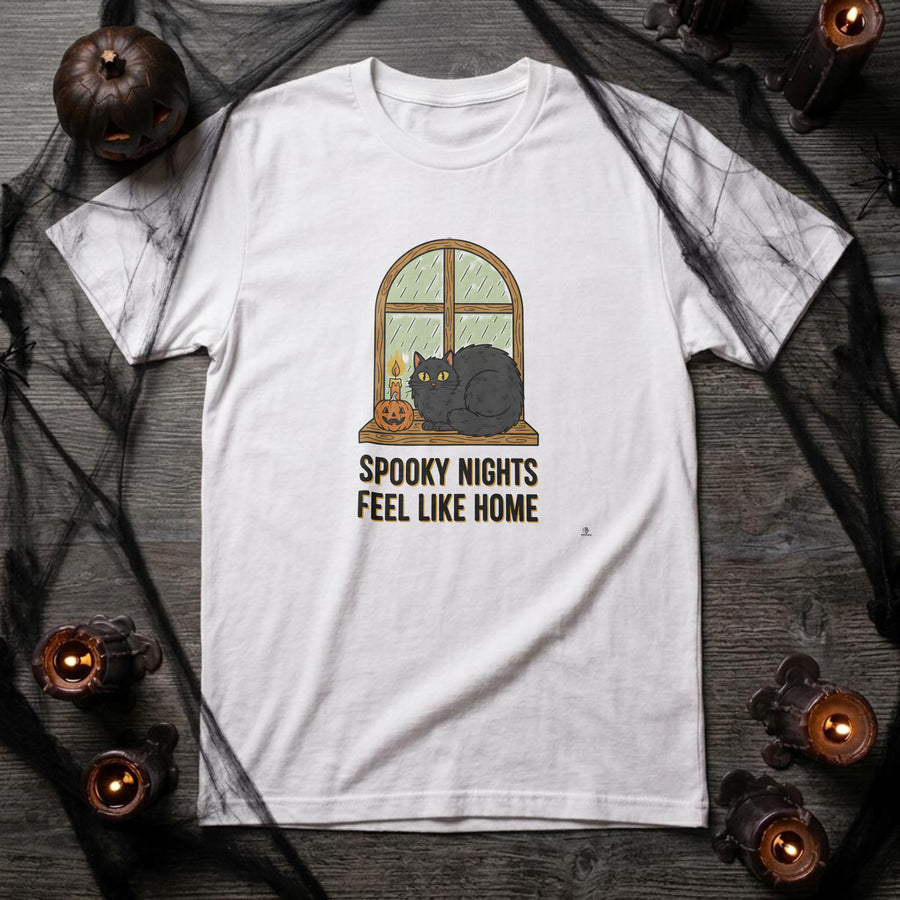 SPOOKY NIGHTS FEEL LIKE HOME | Cozy Halloween Cat Lover T-shirt