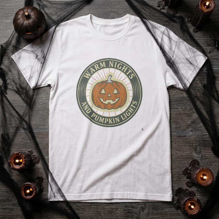 WARM NIGHTS AND PUMPKIN LIGHTS | Cozy Halloween T-Shirt