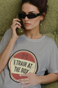 CrossFit inspired I Train at the Box slogan for everyday gym wear, functional training fans, and WOD community pride - accurate print preview