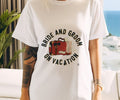 BRIDE AND GROOM ON VACATION | Fun Honeymoon T-Shirt - accurate print preview