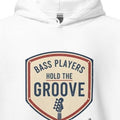 BASS PLAYERS HOLD THE GROOVE | Cozy Bass Guitar Hoodie - accurate print preview