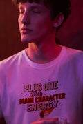 PLUS ONE WITH MAIN CHARACTER ENERGY | Funny Wedding Guest T-Shirt - accurate print preview