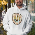 UKULELE PLAYER SEEKING GOOD VIBES | Cozy Hoodie for Musicians - accurate print preview