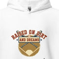 RAISED ON DIRT AND DREAMS | Cozy Baseball Hoodie - accurate print preview