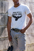 BORN WITH A RAVEN SOUL | Quirky Raven Soul T-Shirt - accurate print preview