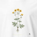 Meadow Buttercup Botanical Art T-Shirt | Vintage Wildflower Design - accurate print preview
