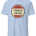 CrossFit inspired I Train at the Box slogan for everyday gym wear, functional training fans, and WOD community pride - accurate print preview