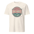 SHE RIDES SHE MOMS | Fun Biker Mom T-shirt - flat
