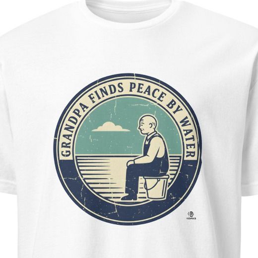 GRANDPA FINDS PEACE BY WATER | Relaxed Fishing T-Shirt
