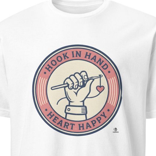 HOOK IN HAND HEART HAPPY | Humorous Knitting T-Shirt