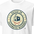 RAISED ON HARDWATER WEEKENDS | Humorous Ice Fishing T-Shirt - primary