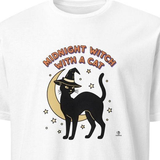 MIDNIGHT WITCH WITH A CAT | Spooky Cat Lover T-Shirt